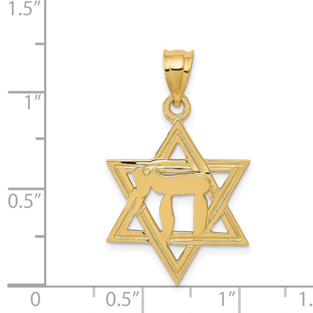 14k Yellow Gold Solid Polish Chai in Star of David Charm