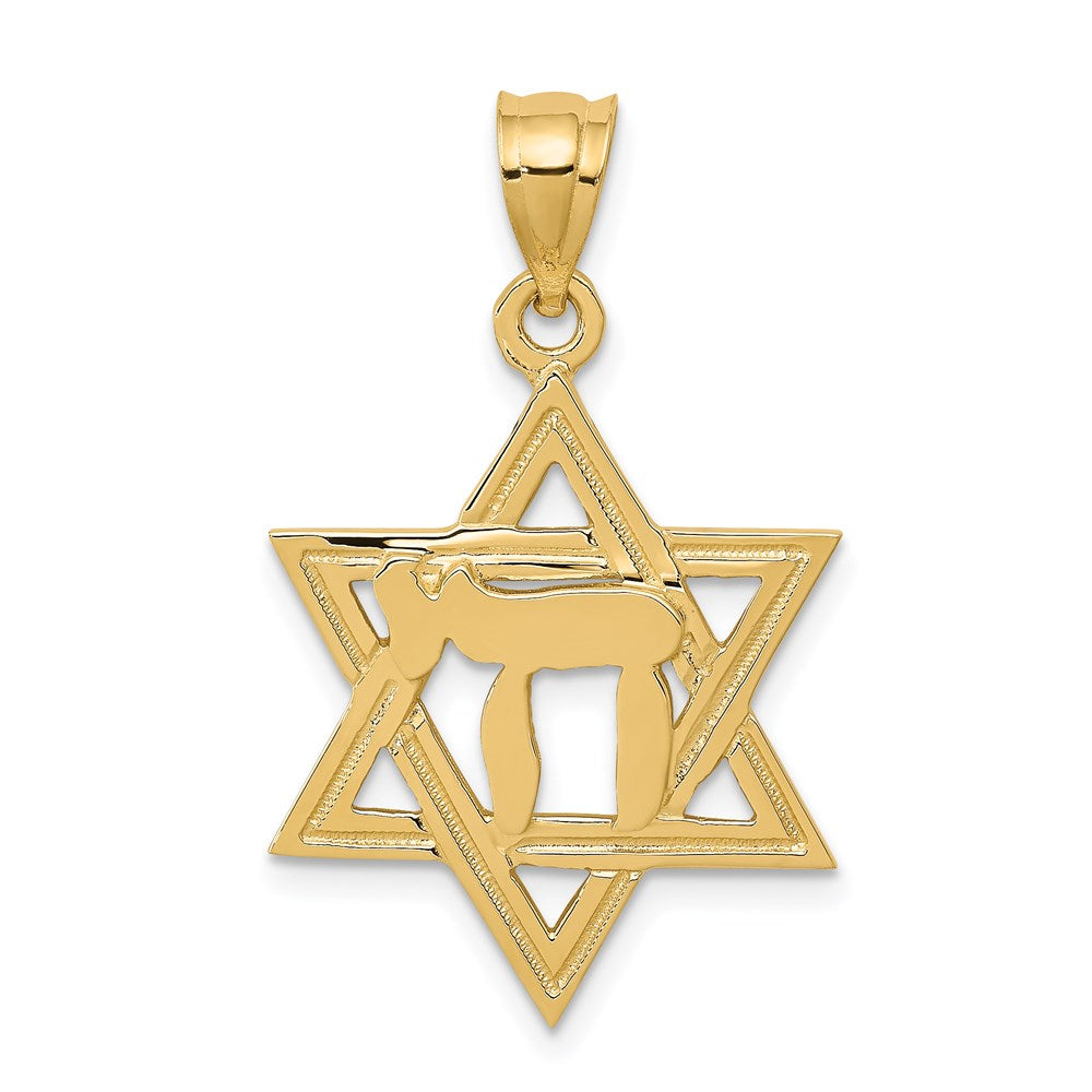 14k Yellow Gold Solid Polish Chai in Star of David Charm