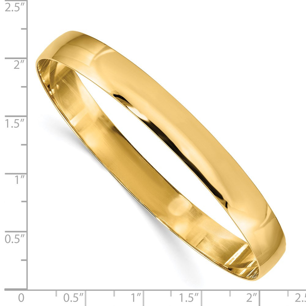 14k Yellow Gold 8mm Solid Polished Half-Round Slip-On Bangle