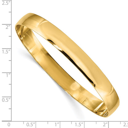 14k Yellow Gold 8mm Solid Polished Half-Round Slip-On Bangle