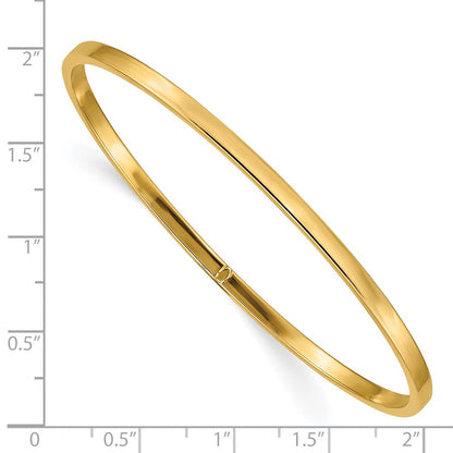 14k Yellow Gold 3mm Polished Square Tube Slip-on Bangle