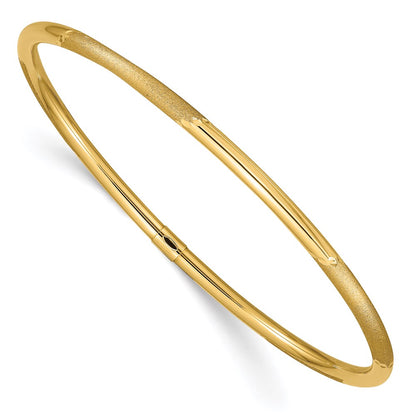 14k Yellow Gold 3mm Polished and Satin Finish Slip-on Bangle