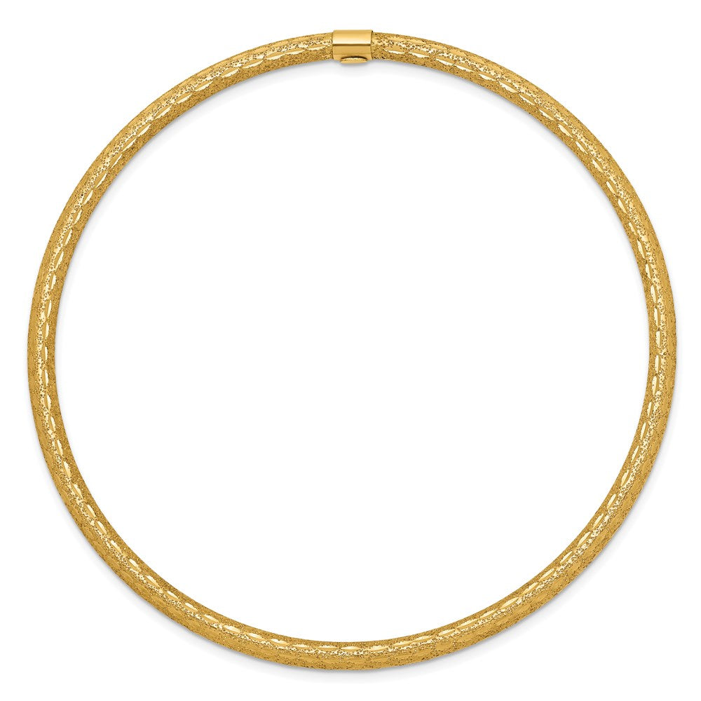 14k Yellow Gold 3mm Satin Finish Diamon-cut Tube Slip-on Bangle