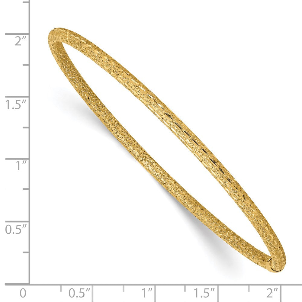 14k Yellow Gold 3mm Satin Finish Diamon-cut Tube Slip-on Bangle