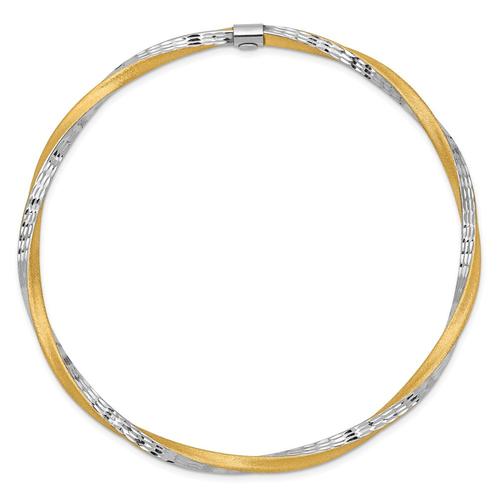 14k Yellow & Rhodium Gold and White Rhodium 3mm Satin Diamond-cut Twist Slip-on Bangle
