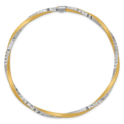 14k Yellow & Rhodium Gold and White Rhodium 3mm Satin Diamond-cut Twist Slip-on Bangle