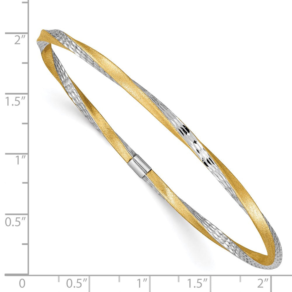 14k Yellow & Rhodium Gold and White Rhodium 3mm Satin Diamond-cut Twist Slip-on Bangle