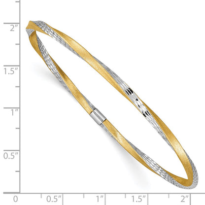 14k Yellow & Rhodium Gold and White Rhodium 3mm Satin Diamond-cut Twist Slip-on Bangle