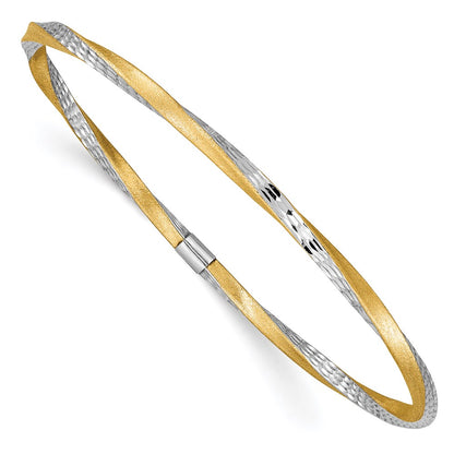 14k Yellow & Rhodium Gold and White Rhodium 3mm Satin Diamond-cut Twist Slip-on Bangle