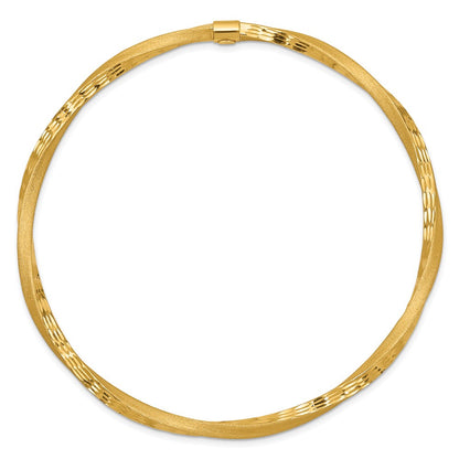 14k Yellow Gold 3mm Satin Finish Diamond-cut Twist Slip-on Bangle