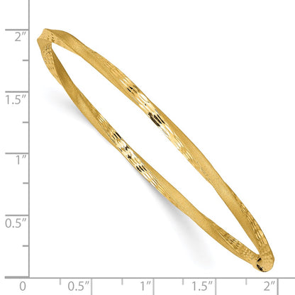 14k Yellow Gold 3mm Satin Finish Diamond-cut Twist Slip-on Bangle