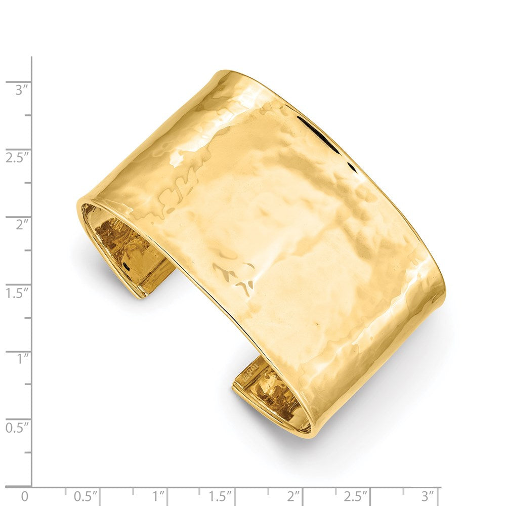 14k Yellow Gold 37mm Hammered Polished Cuff Bangle