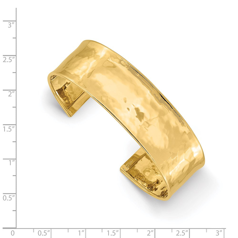 14k Yellow Gold 19mm Hammered Polished Cuff Bangle