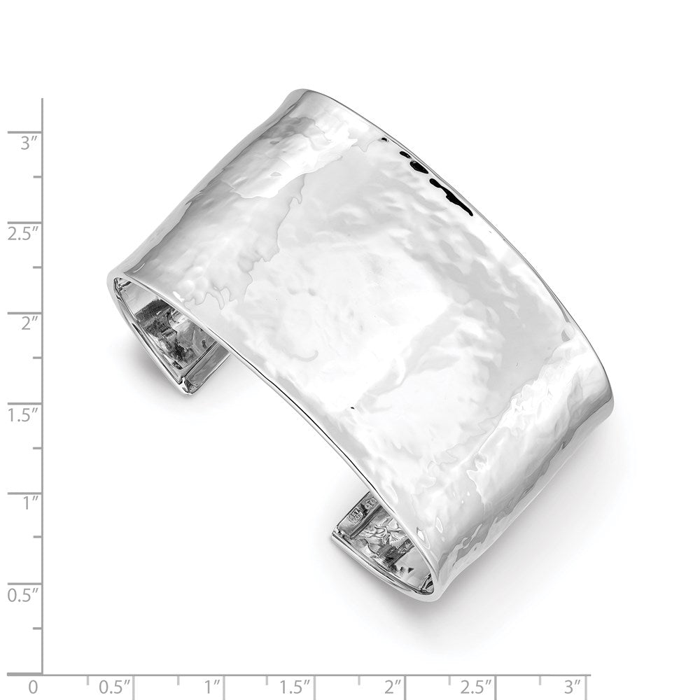 14k White Gold WG 37mm Hammered Polished Cuff Bangle