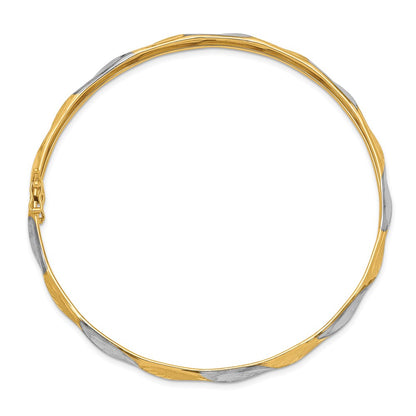 14k Yellow & Rhodium Gold White Rhodium Polished Satin D/C Flexible Bangle