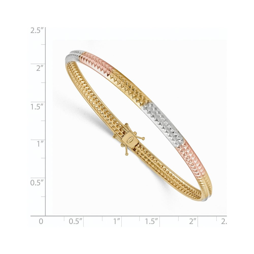14k Yellow & Rhodium Gold Yellow Gold White & Rose Rhodium Polished Textured Flex Bangle
