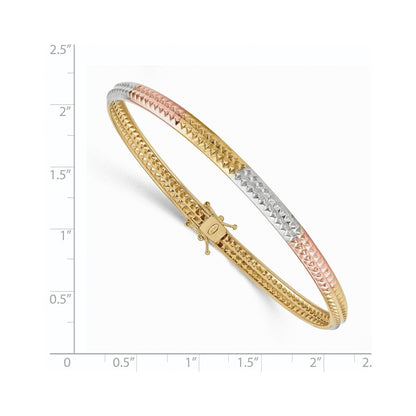 14k Yellow & Rhodium Gold Yellow Gold White & Rose Rhodium Polished Textured Flex Bangle