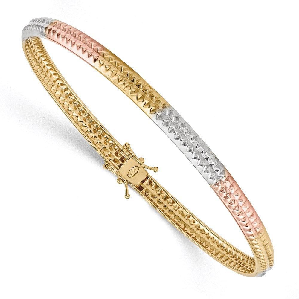 14k Yellow & Rhodium Gold Yellow Gold White & Rose Rhodium Polished Textured Flex Bangle