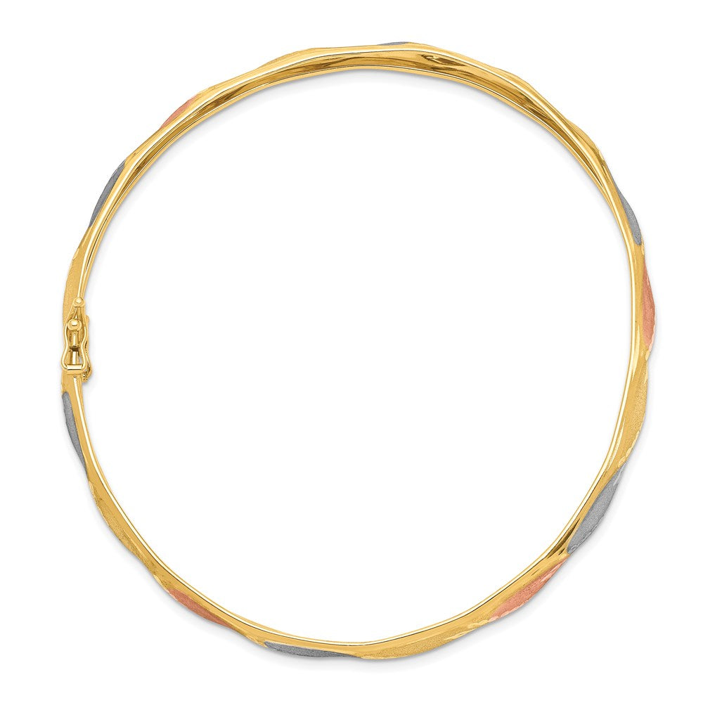 14k Yellow & Rhodium Gold w/White and Rose Rhodium Satin D/C Flex Bangle