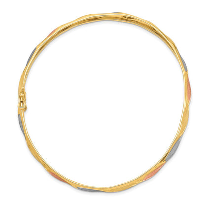 14k Yellow & Rhodium Gold w/White and Rose Rhodium Satin D/C Flex Bangle