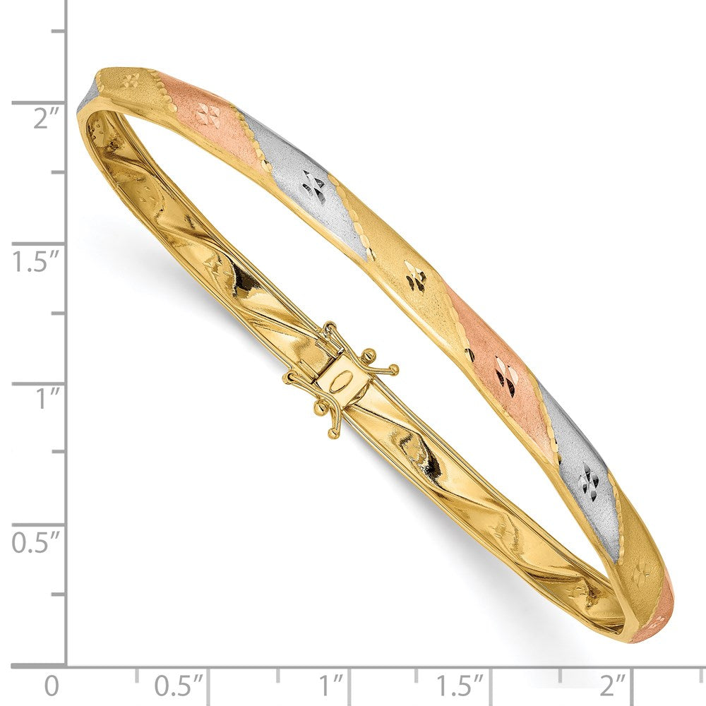 14k Yellow & Rhodium Gold w/White and Rose Rhodium Satin D/C Flex Bangle