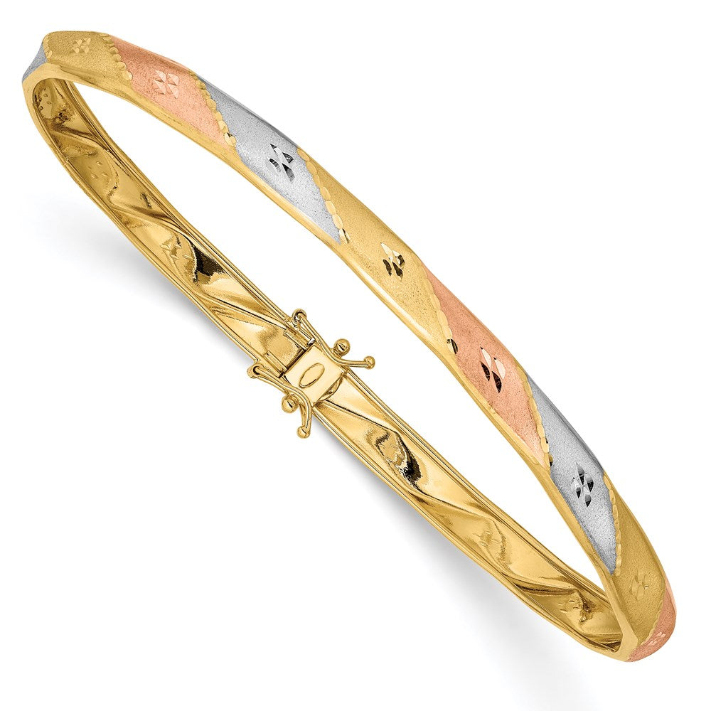 14k Yellow & Rhodium Gold w/White and Rose Rhodium Satin D/C Flex Bangle