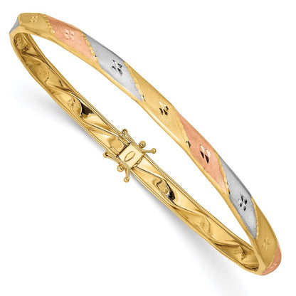 14k Yellow & Rhodium Gold w/White and Rose Rhodium Satin D/C Flex Bangle