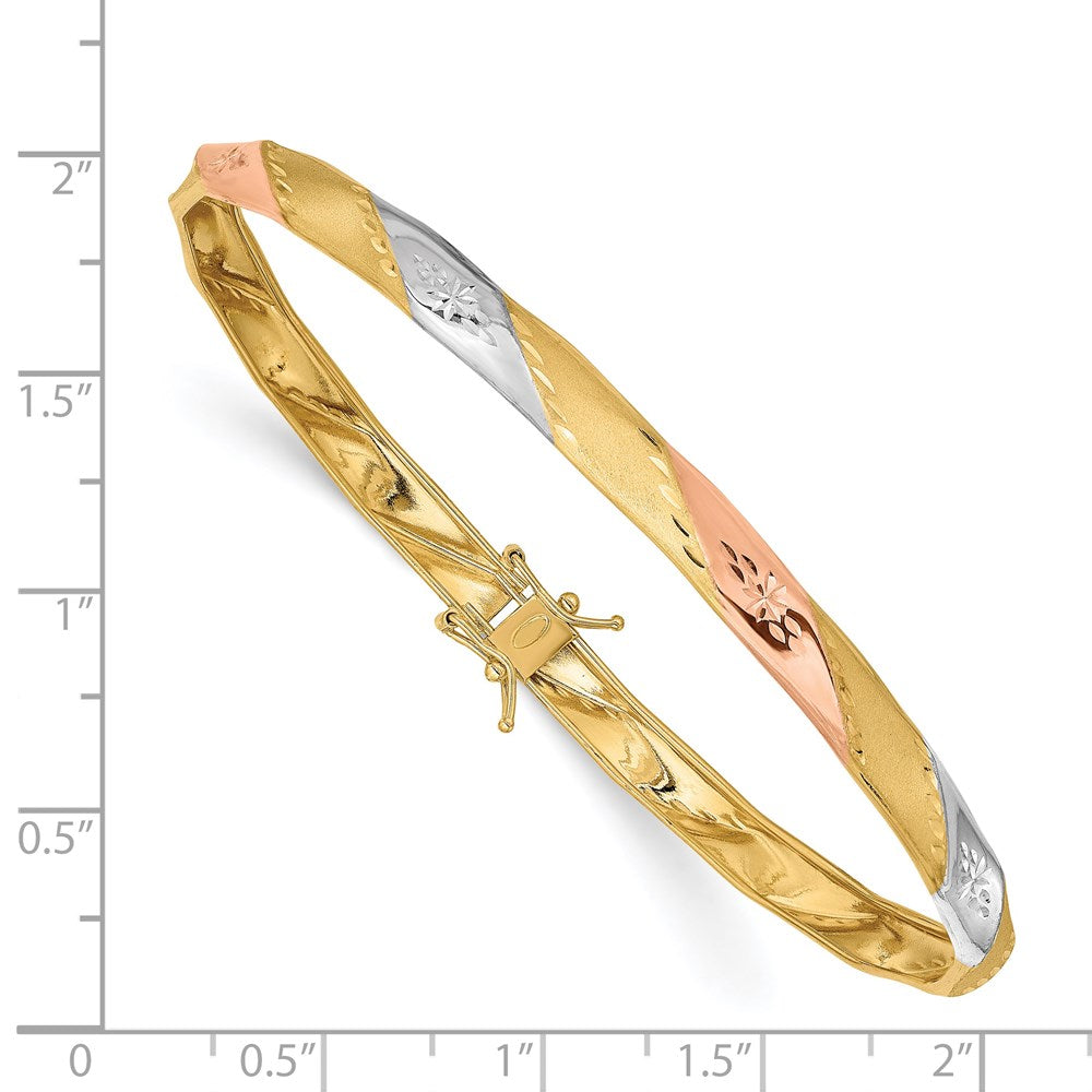 14k Yellow & Rhodium Gold w/White and Rose Rhodium Polished Satin D/C Flex Bangle