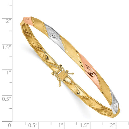 14k Yellow & Rhodium Gold w/White and Rose Rhodium Polished Satin D/C Flex Bangle