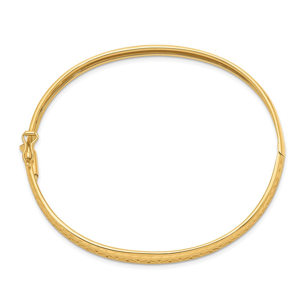 14k Yellow Gold Polished and Textured Graduated Flexible Hinged Bangle