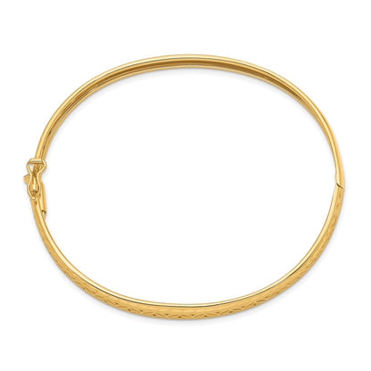 14k Yellow Gold Polished and Textured Graduated Flexible Hinged Bangle