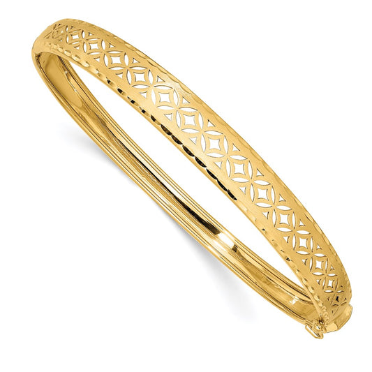 14k Yellow Gold Polished and Textured Graduated Flexible Hinged Bangle