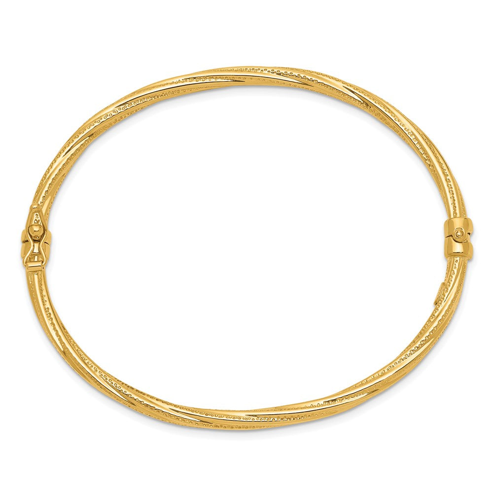 14k Yellow Gold Polished Textured Twisted Hinged Bangle