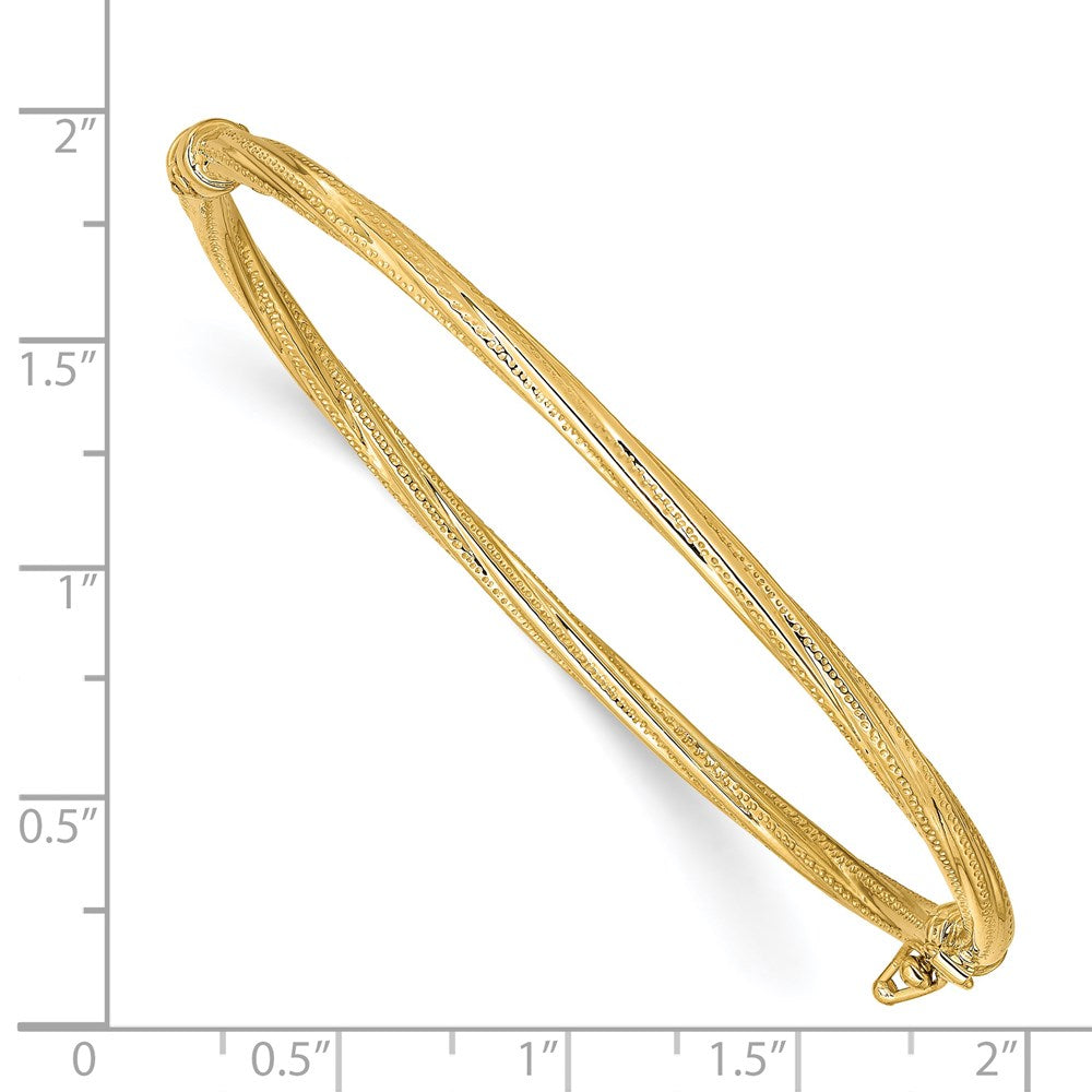 14k Yellow Gold Polished Textured Twisted Hinged Bangle