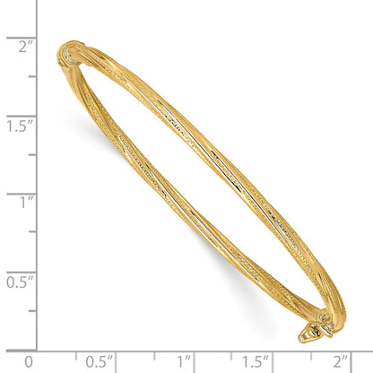 14k Yellow Gold Polished Textured Twisted Hinged Bangle