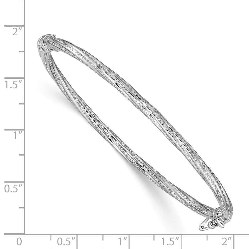 14k White Gold Polished Textured Twisted Hinged Bangle