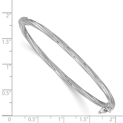 14k White Gold Polished Textured Twisted Hinged Bangle