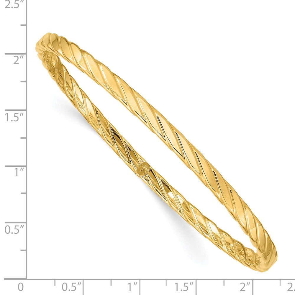 14k Yellow Gold 4mm Textured Twist Slip-on Bangle