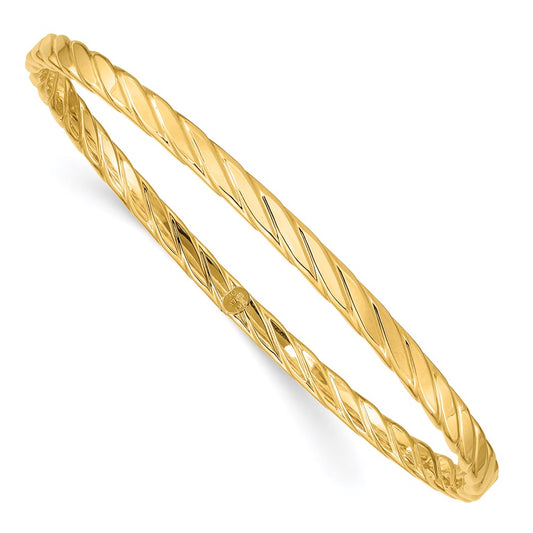 14k Yellow Gold 4mm Textured Twist Slip-on Bangle
