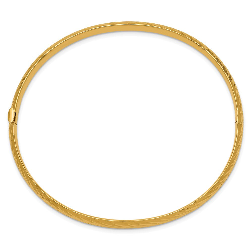 14k Yellow Gold 3/16 Textured Hinged Bangle