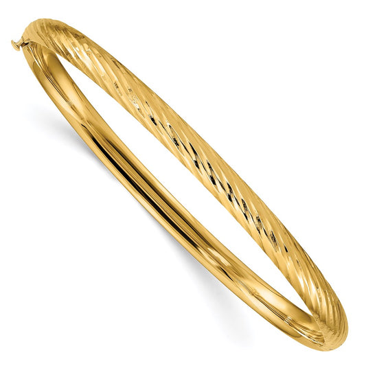 14k Yellow Gold 3/16 Textured Hinged Bangle