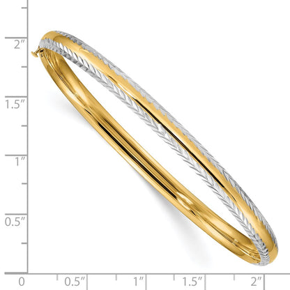 14k Yellow & Rhodium Gold 3/16 w/White Rhodium Diamond-Cut Hinged Bangle