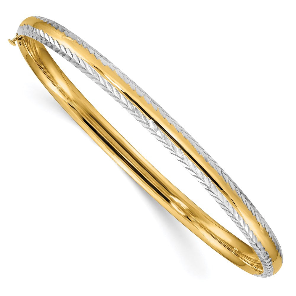 14k Yellow & Rhodium Gold 3/16 w/White Rhodium Diamond-Cut Hinged Bangle