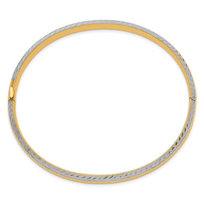 14k Yellow & Rhodium Gold 4/16 w/White Rhodium Diamond-Cut Hinged Bangle