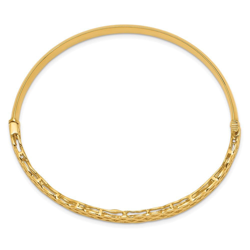 14k Yellow Gold Polished Wavy Hinged Bangle