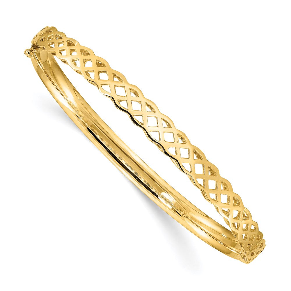14k Yellow Gold Polished Wavy Hinged Bangle