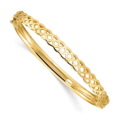 14k Yellow Gold Polished Wavy Hinged Bangle