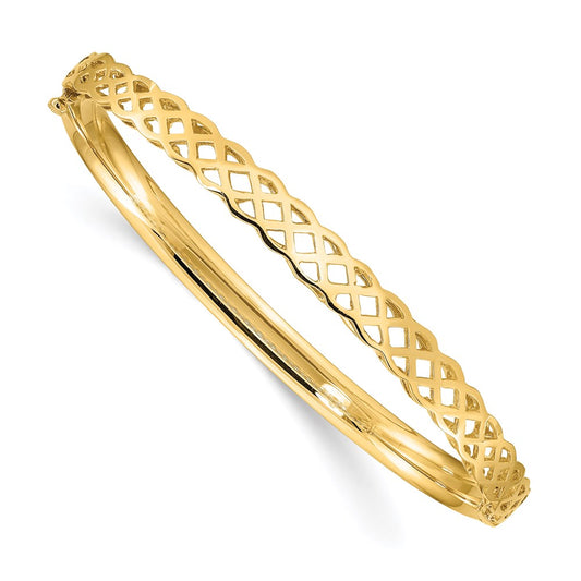 14k Yellow Gold Polished Wavy Hinged Bangle