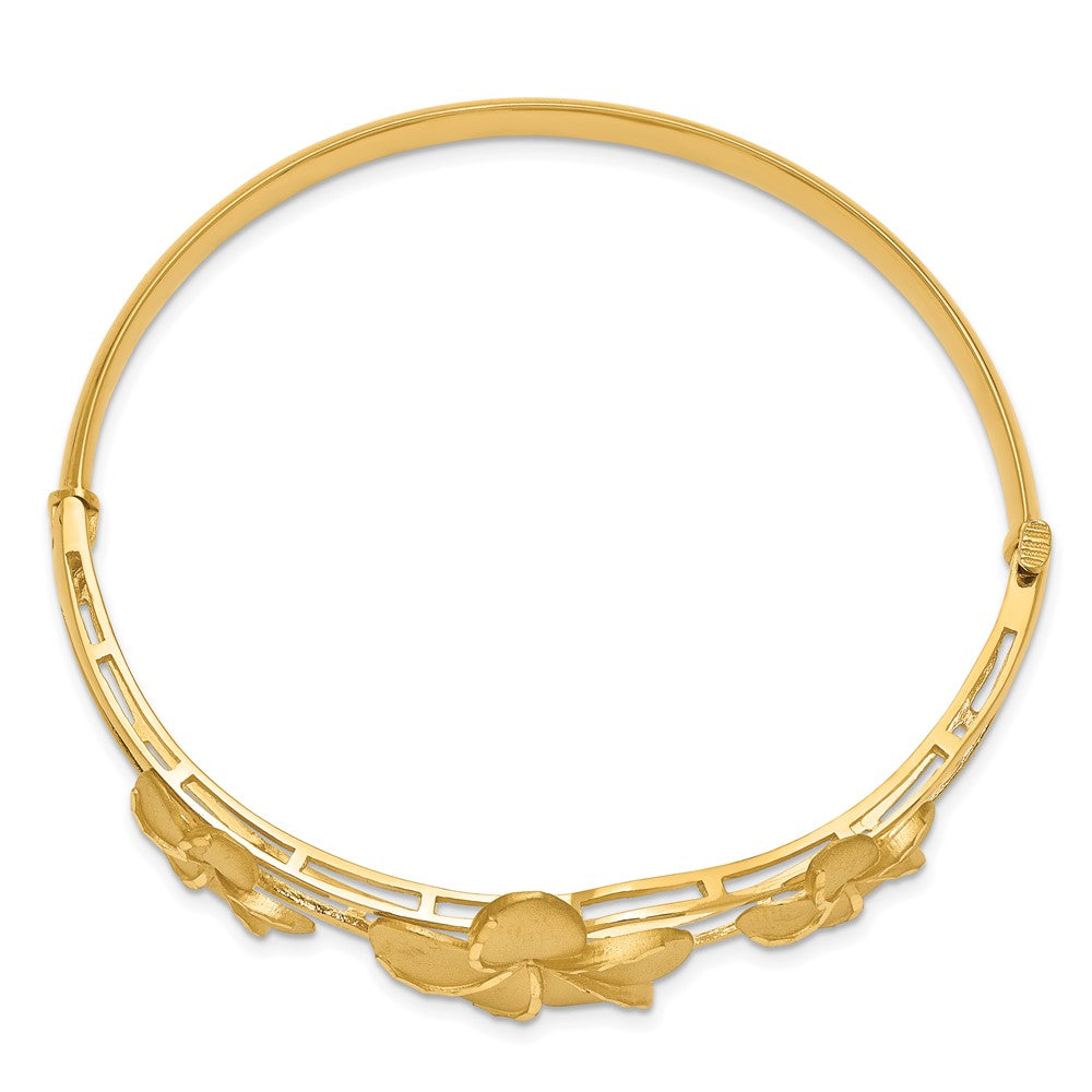 14k Yellow Gold Brushed & Polished D/C Plumeria Bangle