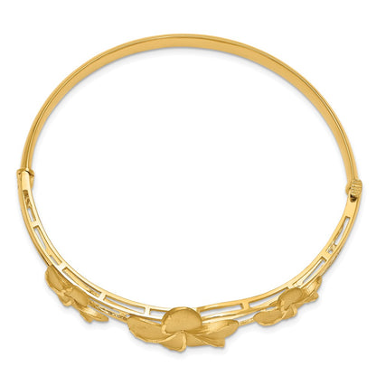 14k Yellow Gold Brushed & Polished D/C Plumeria Bangle